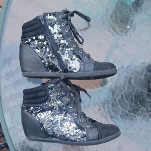 Black Sequin High-Top Sneakers